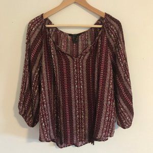 Flowy Maroon Tribal-Patterned Peasant Top